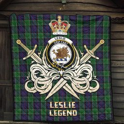 ScotsTee Shop Scottish Leslie Hunting Clan Crest Tartan Quilt The Golden Sword of Courageous Legacy Quilt