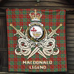 ScotsTee Shop Scottish MacDonald of Kingsburgh Clan Crest Tartan Quilt The Golden Sword of Courageous Legacy Quilt