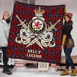 ScotsTee Shop Scottish Kelly of Sleat Red Clan Crest Tartan Quilt The Golden Sword of Courageous Legacy Quilt