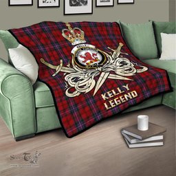 ScotsTee Shop Scottish Kelly of Sleat Red Clan Crest Tartan Quilt The Golden Sword of Courageous Legacy Quilt
