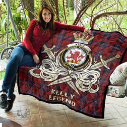 ScotsTee Shop Scottish Kelly of Sleat Red Clan Crest Tartan Quilt The Golden Sword of Courageous Legacy Quilt