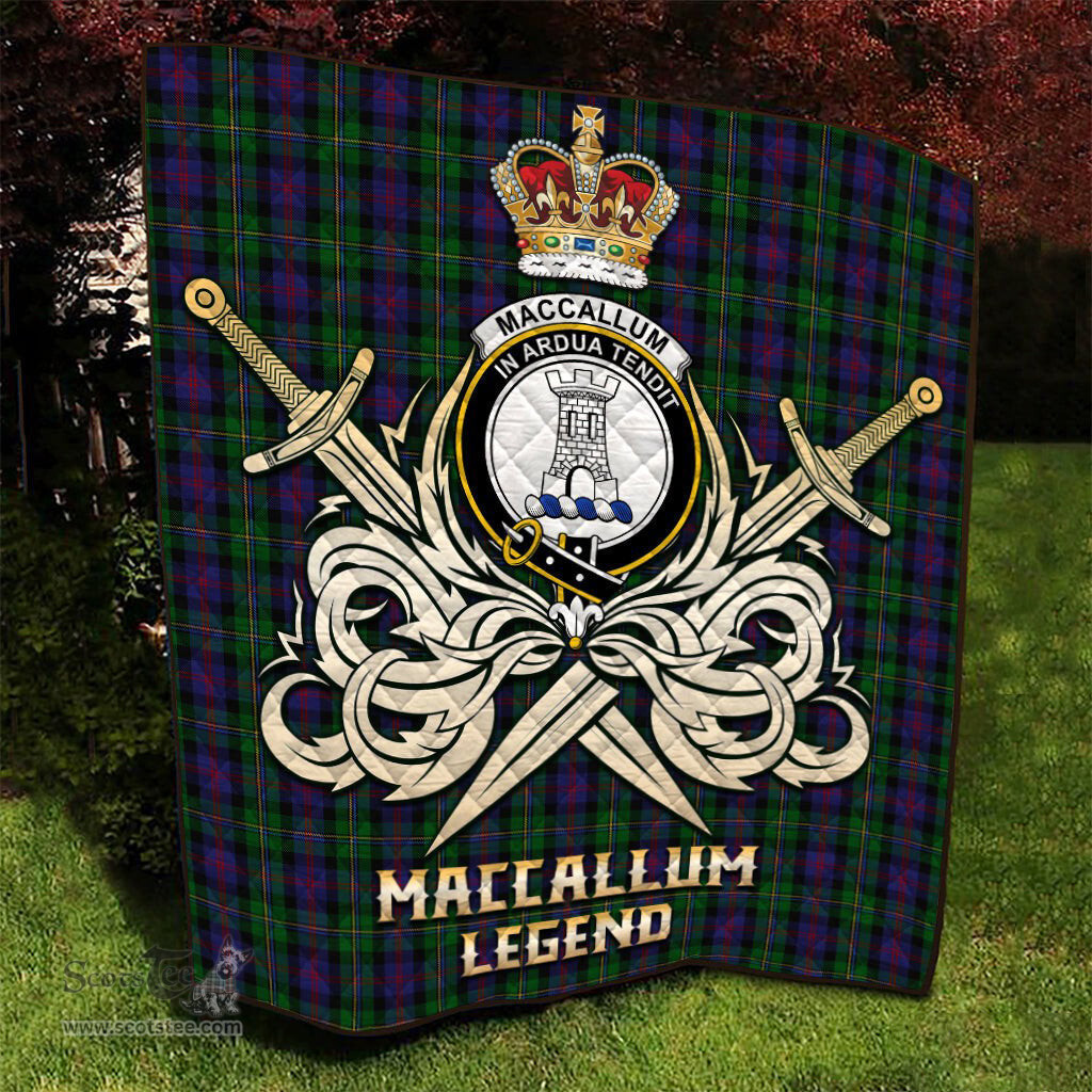 ScotsTee Shop Scottish MacCallum Clan Crest Tartan Quilt The Golden Sword of Courageous Legacy Quilt