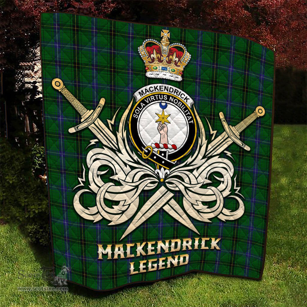ScotsTee Shop Scottish MacKendrick Clan Crest Tartan Quilt The Golden Sword of Courageous Legacy Quilt