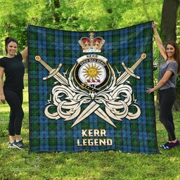 ScotsTee Shop Scottish Kerr Hunting Clan Crest Tartan Quilt The Golden Sword of Courageous Legacy Quilt