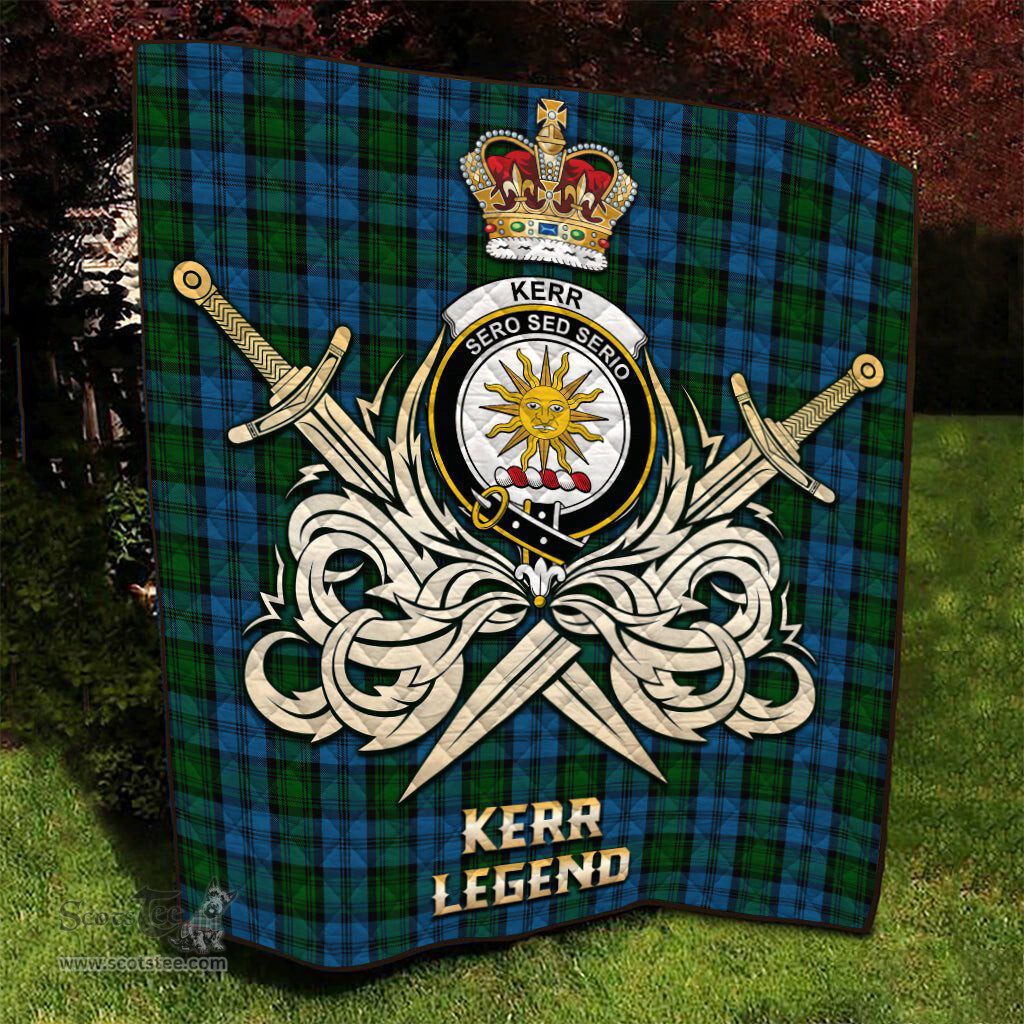 ScotsTee Shop Scottish Kerr Hunting Clan Crest Tartan Quilt The Golden Sword of Courageous Legacy Quilt