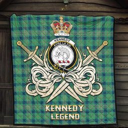 ScotsTee Shop Scottish Kennedy Ancient Clan Crest Tartan Quilt The Golden Sword of Courageous Legacy Quilt