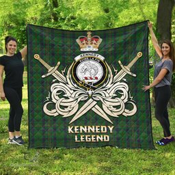 ScotsTee Shop Scottish Kennedy Clan Crest Tartan Quilt The Golden Sword of Courageous Legacy Quilt