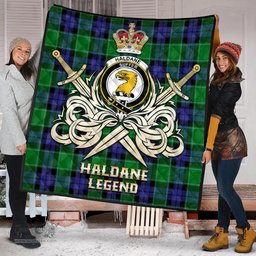 ScotsTee Shop Scottish Haldane Clan Crest Tartan Quilt The Golden Sword of Courageous Legacy Quilt