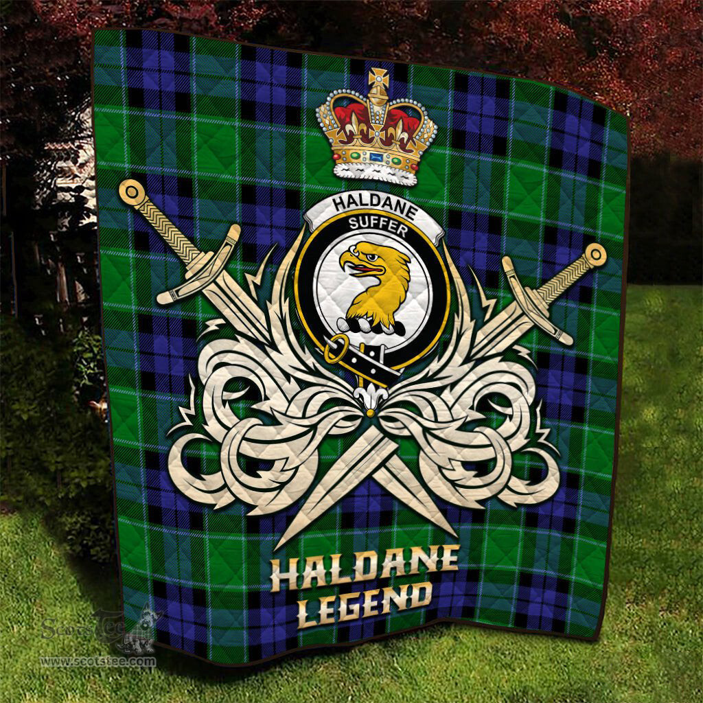ScotsTee Shop Scottish Haldane Clan Crest Tartan Quilt The Golden Sword of Courageous Legacy Quilt