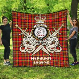 ScotsTee Shop Scottish Hepburn Modern Clan Crest Tartan Quilt The Golden Sword of Courageous Legacy Quilt
