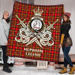 ScotsTee Shop Scottish Hepburn Modern Clan Crest Tartan Quilt The Golden Sword of Courageous Legacy Quilt