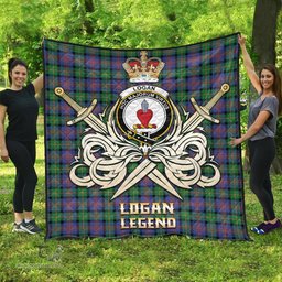 ScotsTee Shop Scottish Logan Ancient Clan Crest Tartan Quilt The Golden Sword of Courageous Legacy Quilt