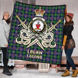 ScotsTee Shop Scottish Logan Ancient Clan Crest Tartan Quilt The Golden Sword of Courageous Legacy Quilt