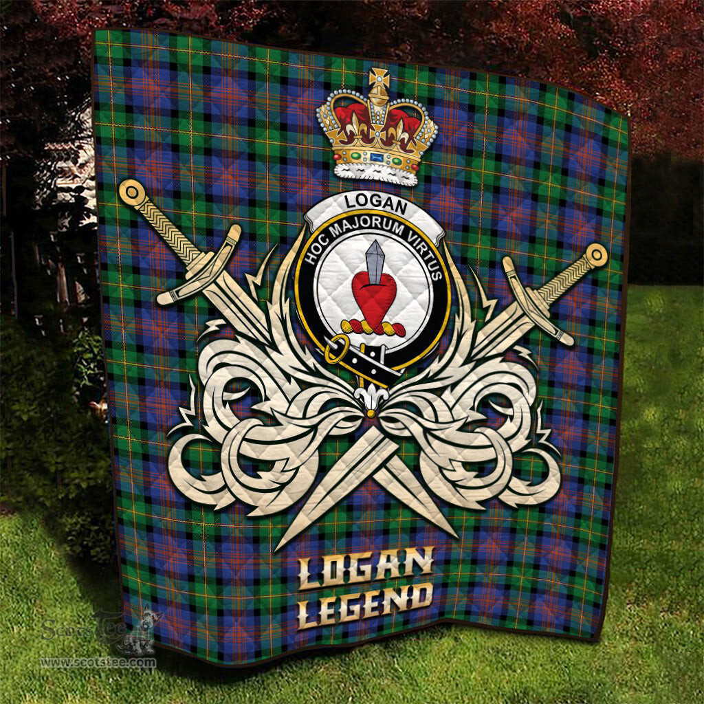 ScotsTee Shop Scottish Logan Ancient Clan Crest Tartan Quilt The Golden Sword of Courageous Legacy Quilt