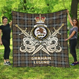 ScotsTee Shop Scottish Graham of Menteith Weathered Clan Crest Tartan Quilt The Golden Sword of Courageous Legacy Quilt
