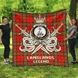 ScotsTee Shop Scottish Langlands Clan Crest Tartan Quilt The Golden Sword of Courageous Legacy Quilt