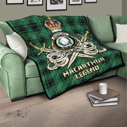 ScotsTee Shop Scottish MacArthur Ancient Clan Crest Tartan Quilt The Golden Sword of Courageous Legacy Quilt