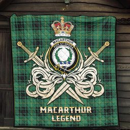 ScotsTee Shop Scottish MacArthur Ancient Clan Crest Tartan Quilt The Golden Sword of Courageous Legacy Quilt