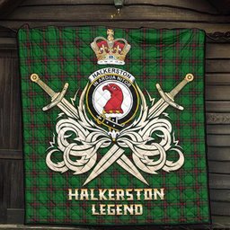 ScotsTee Shop Scottish Halkerston Clan Crest Tartan Quilt The Golden Sword of Courageous Legacy Quilt