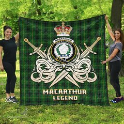ScotsTee Shop Scottish MacArthur Clan Crest Tartan Quilt The Golden Sword of Courageous Legacy Quilt