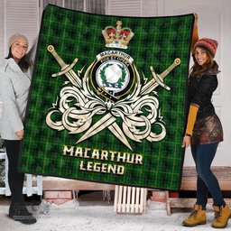 ScotsTee Shop Scottish MacArthur Clan Crest Tartan Quilt The Golden Sword of Courageous Legacy Quilt