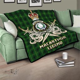 ScotsTee Shop Scottish MacArthur Clan Crest Tartan Quilt The Golden Sword of Courageous Legacy Quilt