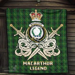 ScotsTee Shop Scottish MacArthur Clan Crest Tartan Quilt The Golden Sword of Courageous Legacy Quilt