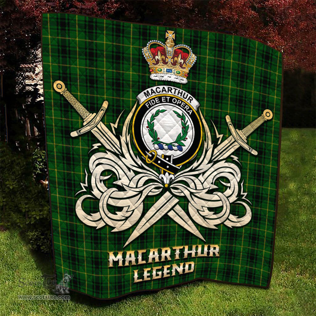 ScotsTee Shop Scottish MacArthur Clan Crest Tartan Quilt The Golden Sword of Courageous Legacy Quilt