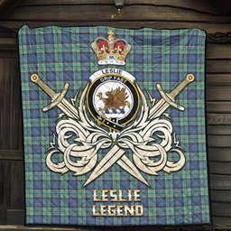 ScotsTee Shop Scottish Leslie Hunting Ancient Clan Crest Tartan Quilt The Golden Sword of Courageous Legacy Quilt