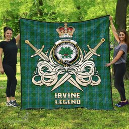 ScotsTee Shop Scottish Irvine of Bonshaw Clan Crest Tartan Quilt The Golden Sword of Courageous Legacy Quilt