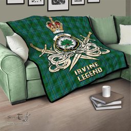 ScotsTee Shop Scottish Irvine of Bonshaw Clan Crest Tartan Quilt The Golden Sword of Courageous Legacy Quilt