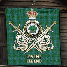 ScotsTee Shop Scottish Irvine of Bonshaw Clan Crest Tartan Quilt The Golden Sword of Courageous Legacy Quilt