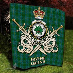 ScotsTee Shop Scottish Irvine of Bonshaw Clan Crest Tartan Quilt The Golden Sword of Courageous Legacy Quilt