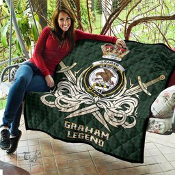 ScotsTee Shop Scottish Graham Clan Crest Tartan Quilt The Golden Sword of Courageous Legacy Quilt