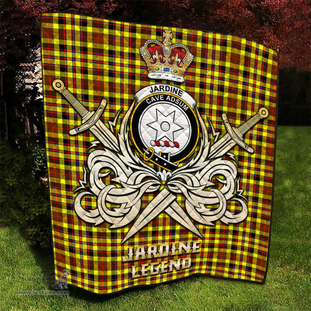ScotsTee Shop Scottish Jardine Modern Clan Crest Tartan Quilt The Golden Sword of Courageous Legacy Quilt