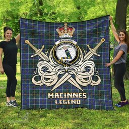 ScotsTee Shop Scottish MacInnes Modern Clan Crest Tartan Quilt The Golden Sword of Courageous Legacy Quilt