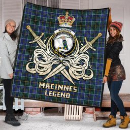 ScotsTee Shop Scottish MacInnes Modern Clan Crest Tartan Quilt The Golden Sword of Courageous Legacy Quilt