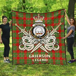 ScotsTee Shop Scottish Grierson Clan Crest Tartan Quilt The Golden Sword of Courageous Legacy Quilt