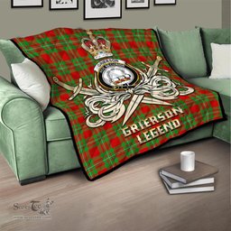 ScotsTee Shop Scottish Grierson Clan Crest Tartan Quilt The Golden Sword of Courageous Legacy Quilt