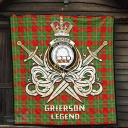 ScotsTee Shop Scottish Grierson Clan Crest Tartan Quilt The Golden Sword of Courageous Legacy Quilt