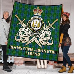 ScotsTee Shop Scottish Johnstone-Johnston Clan Crest Tartan Quilt The Golden Sword of Courageous Legacy Quilt