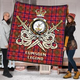 ScotsTee Shop Scottish Lumsden Modern Clan Crest Tartan Quilt The Golden Sword of Courageous Legacy Quilt