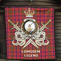 ScotsTee Shop Scottish Lumsden Modern Clan Crest Tartan Quilt The Golden Sword of Courageous Legacy Quilt