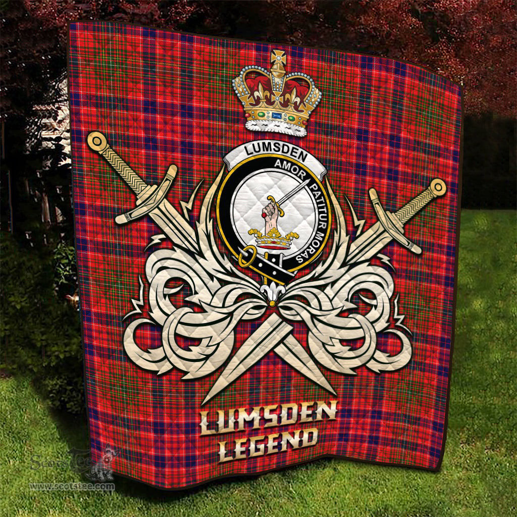 ScotsTee Shop Scottish Lumsden Modern Clan Crest Tartan Quilt The Golden Sword of Courageous Legacy Quilt