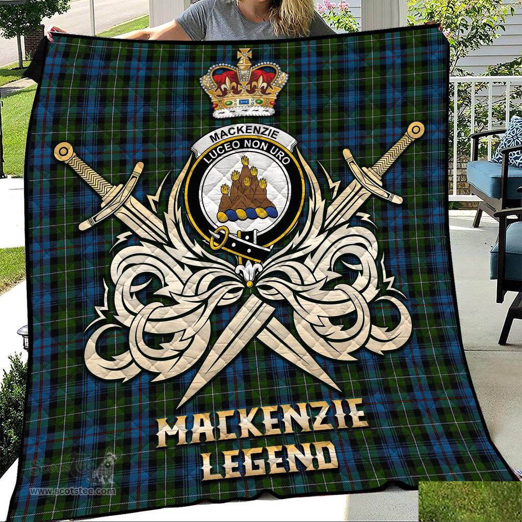 ScotsTee Shop Scottish MacKenzie Clan Crest Tartan Quilt The Golden Sword of Courageous Legacy Quilt