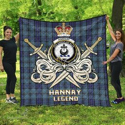 ScotsTee Shop Scottish Hannay Blue Clan Crest Tartan Quilt The Golden Sword of Courageous Legacy Quilt