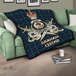 ScotsTee Shop Scottish Graham of Menteith Clan Crest Tartan Quilt The Golden Sword of Courageous Legacy Quilt