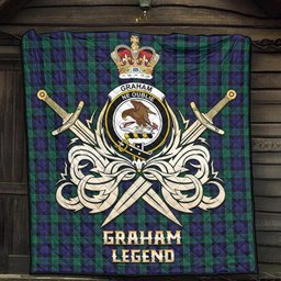 ScotsTee Shop Scottish Graham of Menteith Clan Crest Tartan Quilt The Golden Sword of Courageous Legacy Quilt