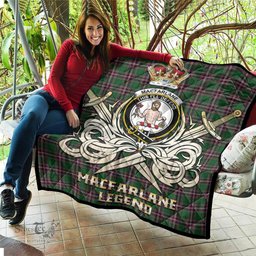 ScotsTee Shop Scottish MacFarlane Hunting Clan Crest Tartan Quilt The Golden Sword of Courageous Legacy Quilt