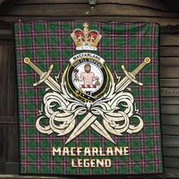 ScotsTee Shop Scottish MacFarlane Hunting Clan Crest Tartan Quilt The Golden Sword of Courageous Legacy Quilt